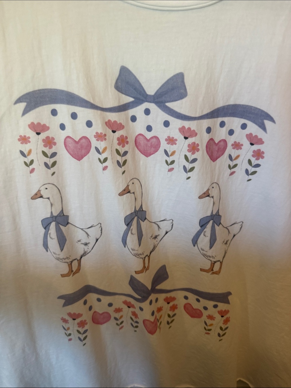 Chic Soul White Short Sleeve Top with Blue Bow & Pink Heart Duck Print - Picture 6 of 7